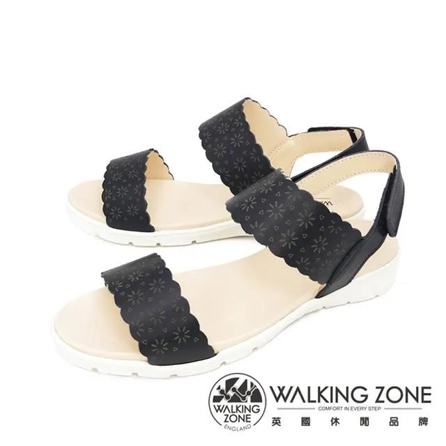 WALKING ZONE(女)淑女縷空黏釦帶 止滑休閒涼鞋 女鞋-橘(另有藍) 歷史價格詳細信息