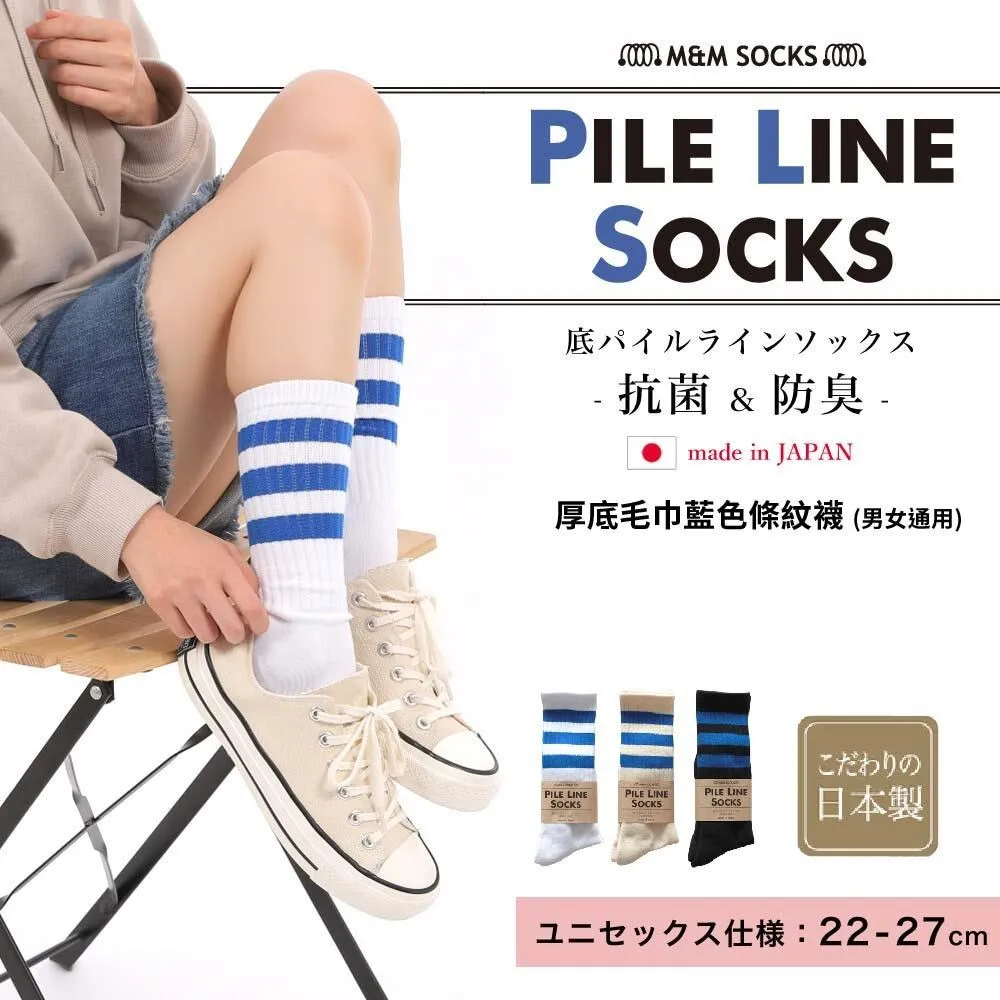 【M&M 日本製】CS12 厚底毛巾藍色條紋襪 男女通用1雙/組-3組(日本進口) 歷史價格詳細信息