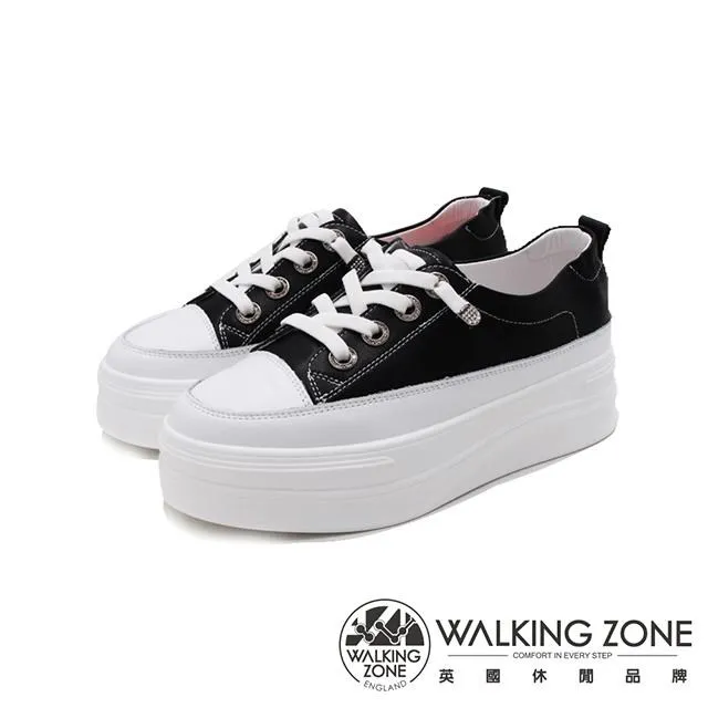 WALKING ZONE(女)小鑽飾車白線增高厚底休閒 女鞋-黑(另有白) 歷史價格詳細信息