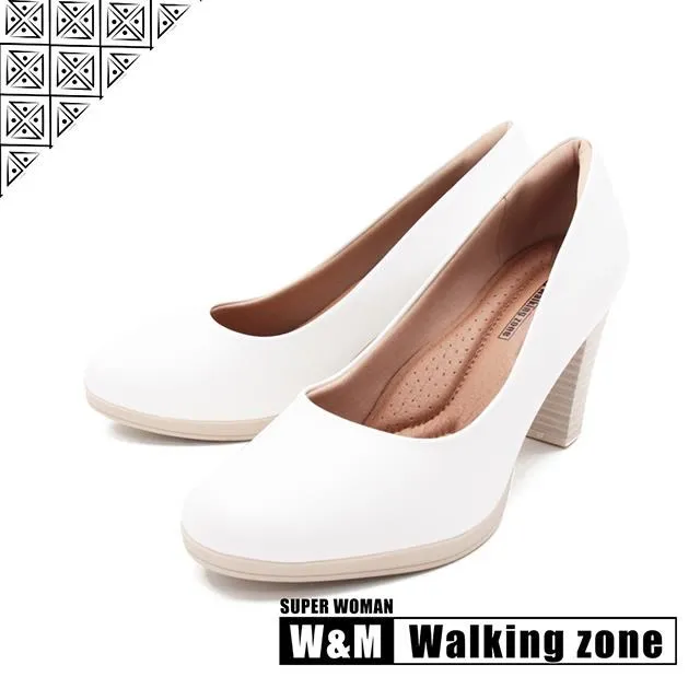 WALKING ZONE SUPER WOMAN系列 圓頭素面高跟鞋 女鞋-卡其(另有白.黑.咖) 歷史價格詳細信息