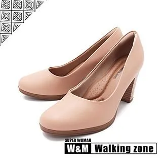 WALKING ZONE SUPER WOMAN系列 圓頭素面高跟鞋 女鞋-卡其(另有白.黑.咖) 歷史價格詳細信息