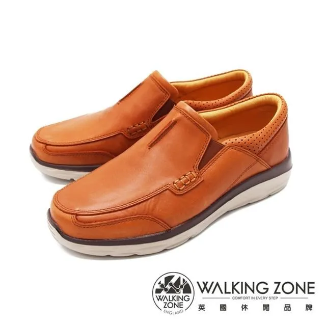 WALKING ZONE 簡約舒適皮革懶人樂福鞋便鞋 男鞋-棕(另有藍) 歷史價格詳細信息