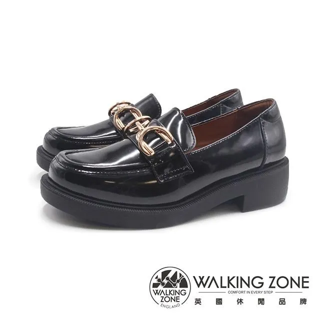 WALKING ZONE(女)馬銜釦圓頭厚底樂福鞋 女鞋-亮面黑 價格比較,價格查詢,歷史價格詳細信息