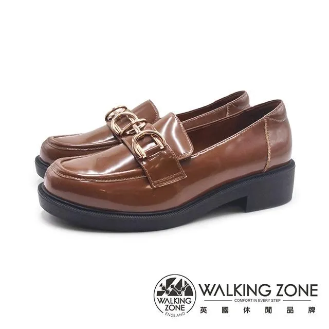 WALKING ZONE(女)馬銜釦圓頭厚底樂福鞋 女鞋-亮面黑 歷史價格詳細信息