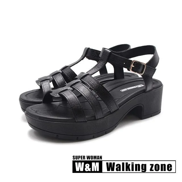 WALKING ZONE 舒適木底粗跟拖鞋 女鞋-全黑 歷史價格詳細信息