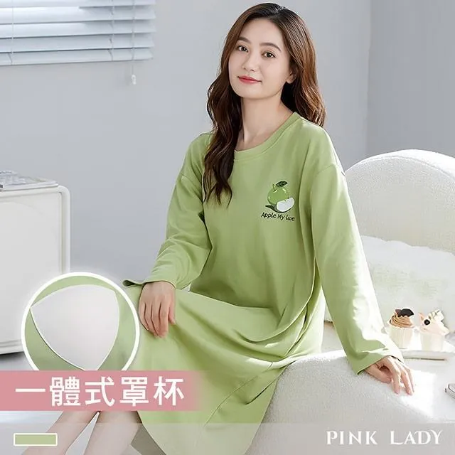 【PINK LADY】棉柔連身睡裙 條紋黑熊 印花圓領 長袖女睡衣居家服7606 歷史價格詳細信息