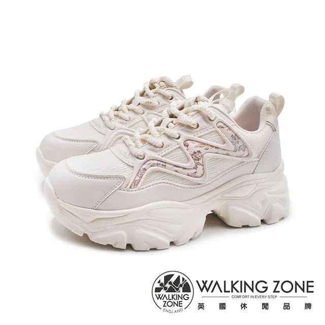 WALKING ZONE(女)異材質魔鬼氈增高厚底運動老爹鞋 女鞋-黑色 歷史價格詳細信息