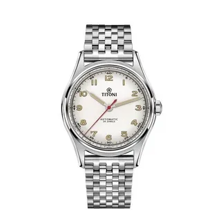 【TITONI瑞士梅花錶】傳承系列｜雙眼計時機械錶 熊貓錶｜銀面鍊帶｜41mm｜94020 S-680 歷史價格詳細信息