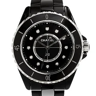 CHANEL香奈兒黑陶瓷J12 半天星鑲鑽面盤機械錶 歷史價格詳細信息