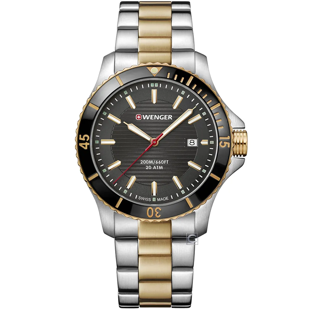 WENGER / 01.0641.131 / Seaforce 海神 潛水錶 日期 防水200米 不鏽鋼手錶 黑色 43mm 歷史價格詳細信息