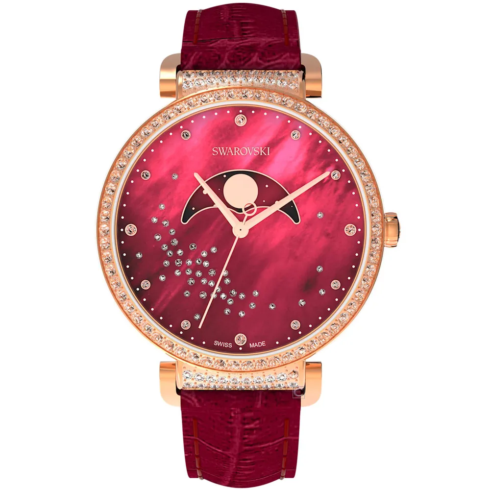 SWAROVSKI Passage Chrono 水鑽圈 酒紅色錶盤 酒紅色皮革錶帶 石英 三眼計時 女士手錶 5580345 歷史價格詳細信息