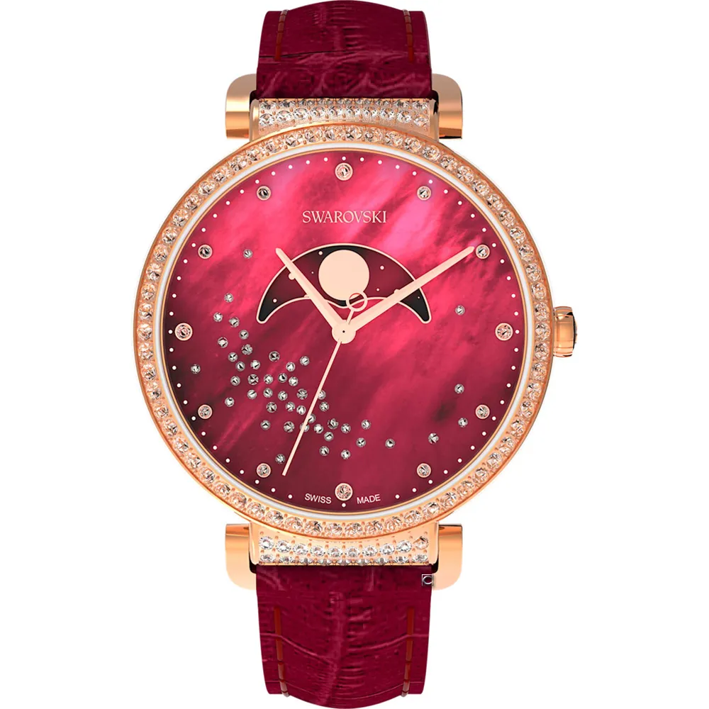 SWAROVSKI Passage Chrono 水鑽圈 酒紅色錶盤 酒紅色皮革錶帶 石英 三眼計時 女士手錶 5580345 歷史價格詳細信息