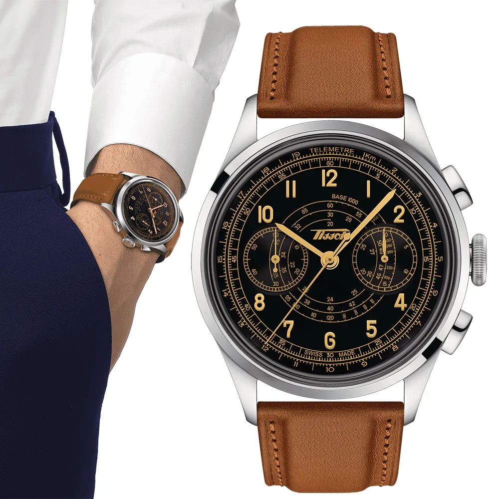 TISSOT天梭 Telemeter 1938 復刻計時機械腕錶 42mm/T1424621605200 歷史價格詳細信息