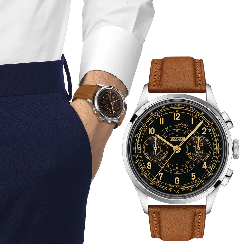 TISSOT天梭 Telemeter 1938 復刻計時機械腕錶 42mm/T1424621605200 歷史價格詳細信息