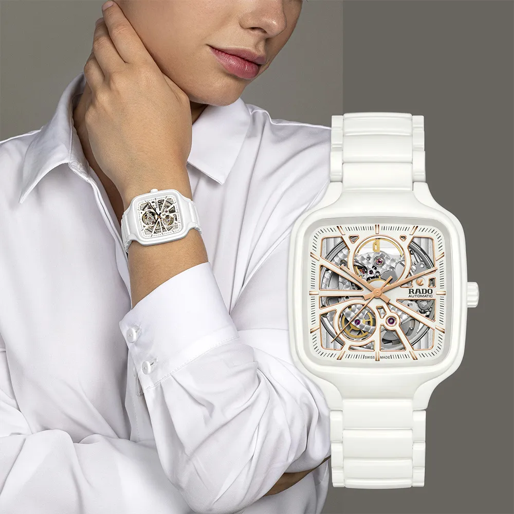 RADO 雷達 True 真我系列 高科技陶瓷 方形開芯自動機械鑽石腕錶 -38mm R27083712 歷史價格詳細信息