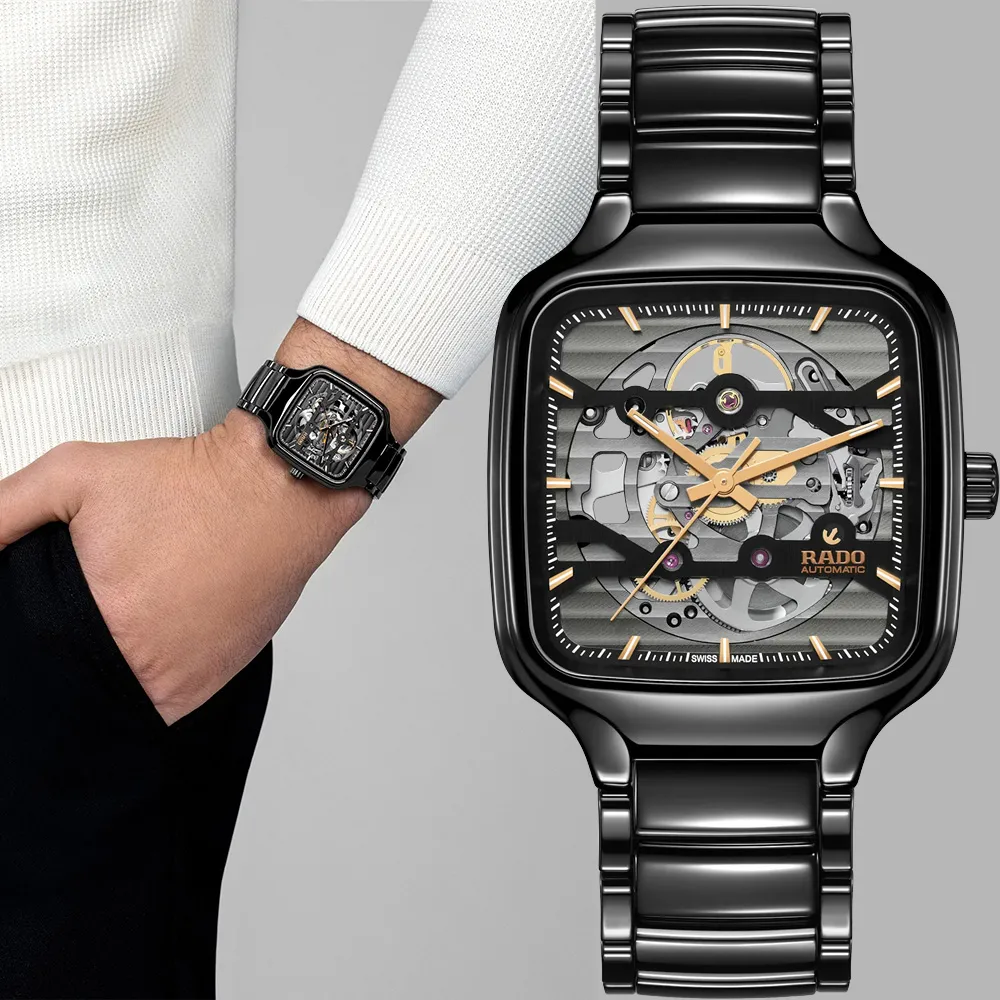 RADO 雷達 True 真我系列 高科技陶瓷 方形開芯自動機械鑽石腕錶 -38mm R27083712 歷史價格詳細信息