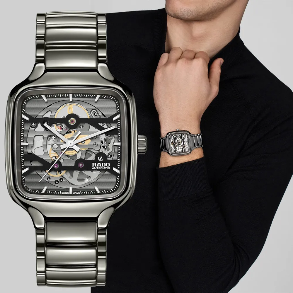 RADO 雷達 True 真我系列 高科技陶瓷 方形開芯自動機械鑽石腕錶 -38mm R27083712 歷史價格詳細信息