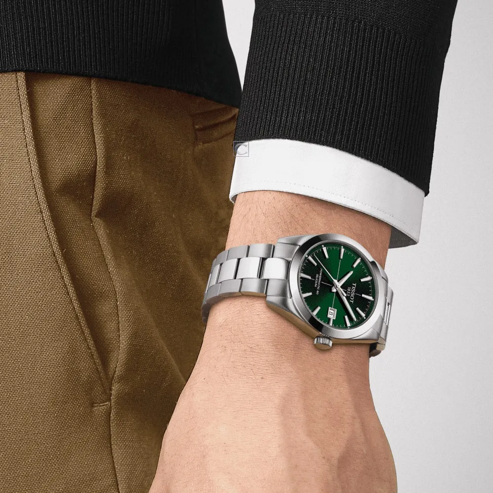 TISSOT 天梭 GENTLEMAN 80小時矽游絲紳士機械手錶-綠 T1274071109101 歷史價格詳細信息