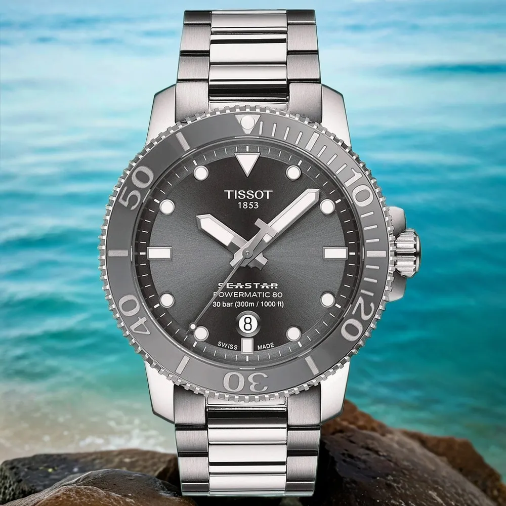 TISSOT 天梭 Seastar(T1204071108101)海星陶瓷表圈300米潛水機械錶/灰.三板帶 歷史價格詳細信息