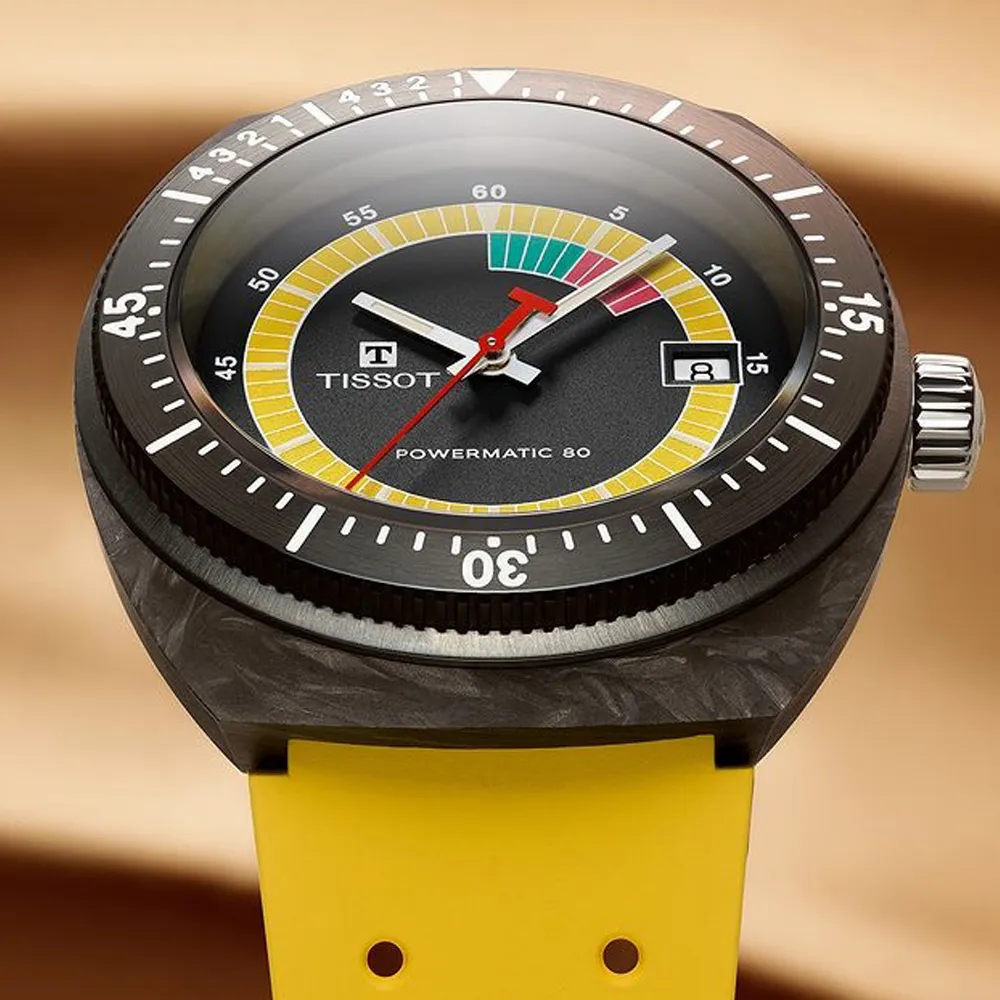 TISSOT 天梭 SIDERAL S 鍛造碳纖維酒桶形復古機械錶/黃/41mm/T1454079705700 歷史價格詳細信息