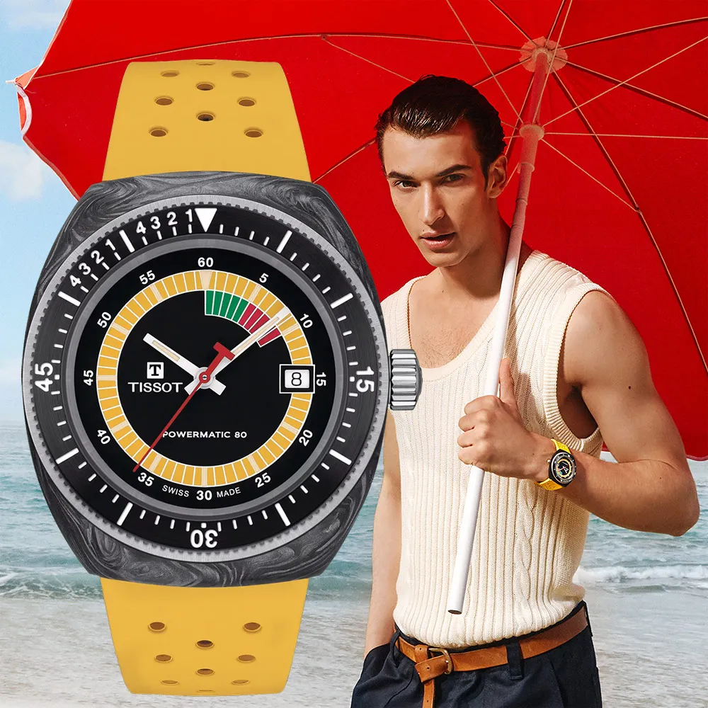 TISSOT 天梭 SIDERAL S 鍛造碳纖維酒桶形復古機械錶/黃/41mm/T1454079705700 歷史價格詳細信息