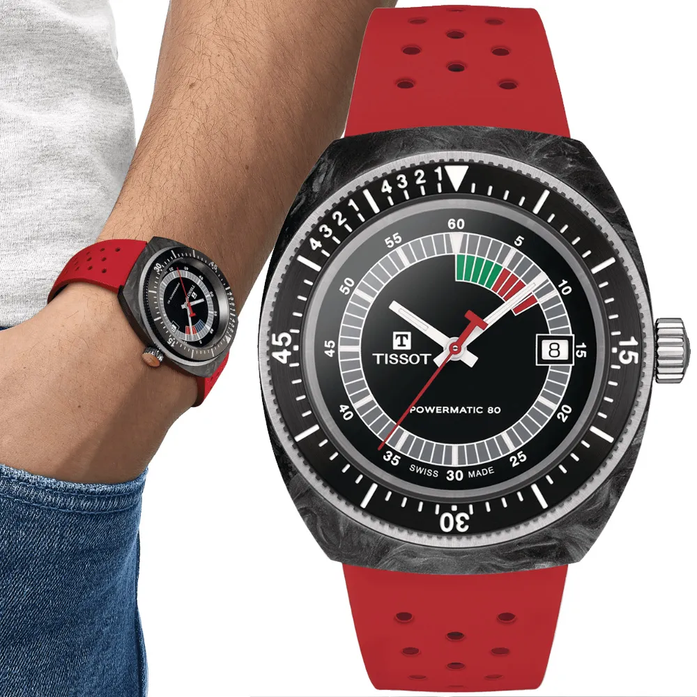 TISSOT 天梭 SIDERAL S 鍛造碳纖維酒桶形復古機械錶/黃/41mm/T1454079705700 歷史價格詳細信息