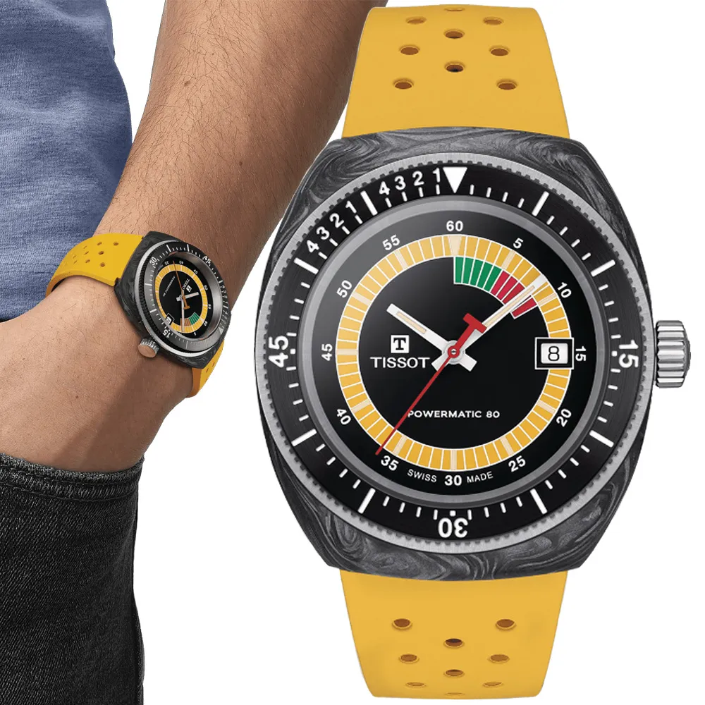 TISSOT 天梭 SIDERAL S 鍛造碳纖維酒桶形復古機械錶/黃/41mm/T1454079705700 歷史價格詳細信息