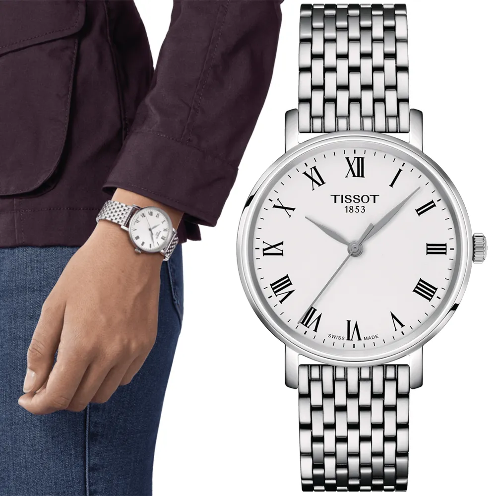 TISSOT 天梭 EVERYTIME 經典羅馬時尚女錶/銀X黑/34mm/T1432101603300 歷史價格詳細信息
