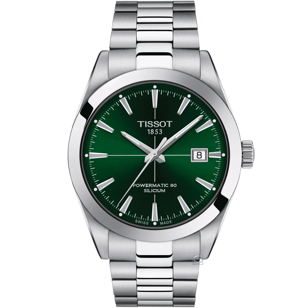 TISSOT 天梭 GENTLEMAN 80小時矽游絲紳士機械手錶-綠 T1274071109101 歷史價格詳細信息