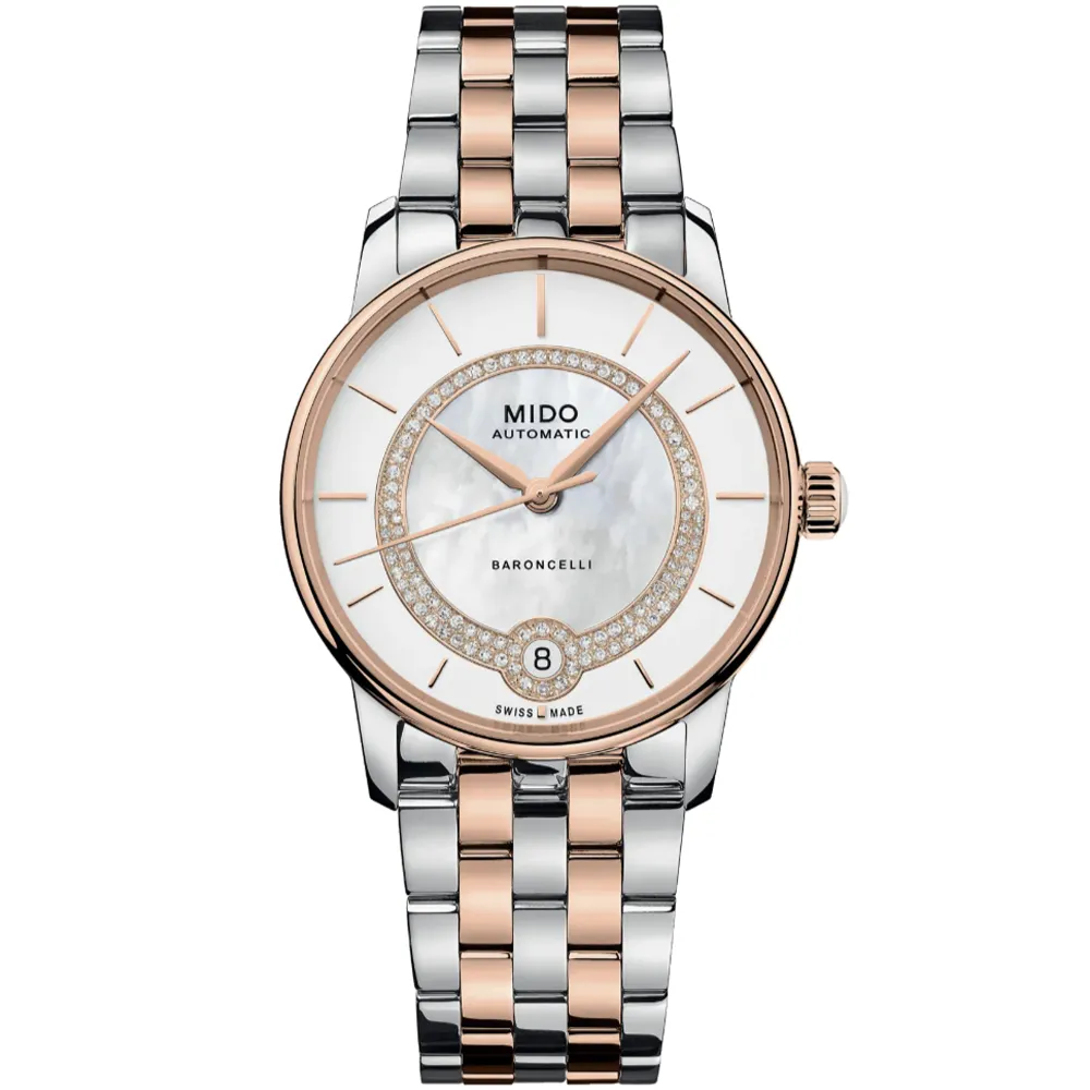 MIDO美度 BARONCELLI 永恆系列 珍珠貝真鑽機械腕錶 33mm / M0378071103100 歷史價格詳細信息