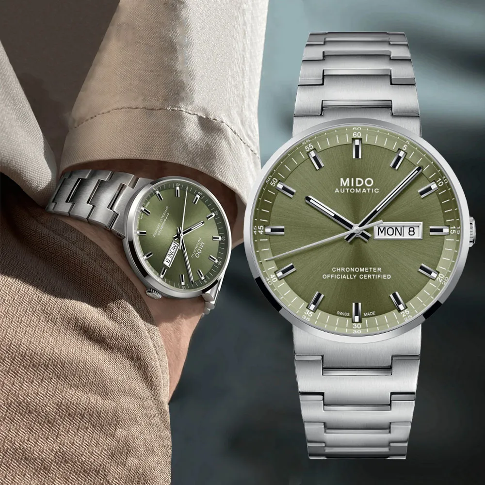 MIDO 美度 Commander 香榭系列 M0162303603100 星期日期 自動機芯 三針夜光真皮 白金色 腕錶 手錶 33mm 歷史價格詳細信息