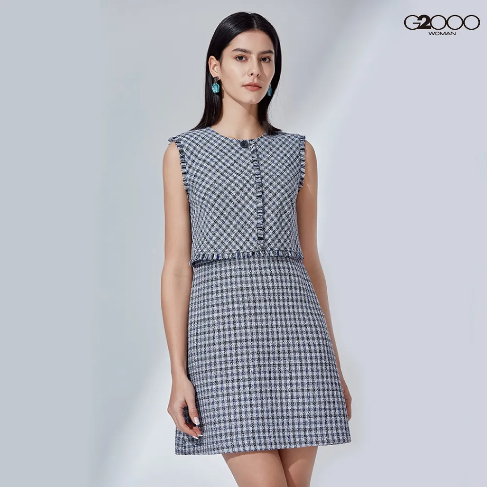 G2000時尚格紋修腰A字裙擺洋裝-黑白格 歷史價格詳細信息