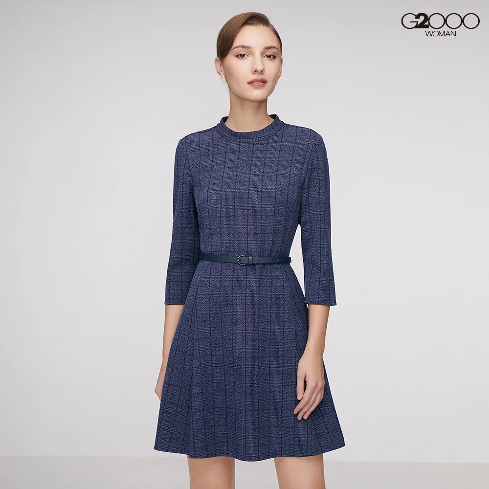 G2000時尚格紋修腰A字裙擺洋裝-黑白格 歷史價格詳細信息