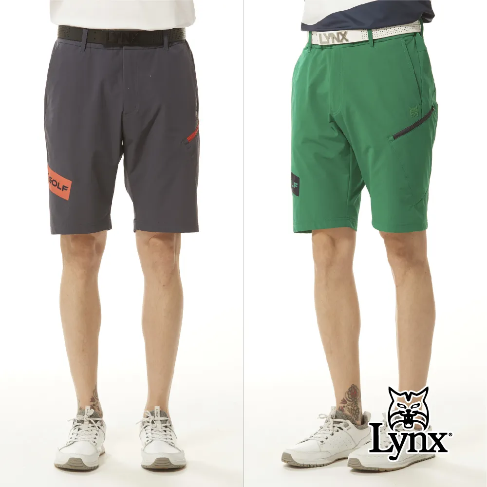 【Lynx Golf】男款彈性舒適側袋設計素面基本款平面休閒短褲-深藍色 歷史價格詳細信息