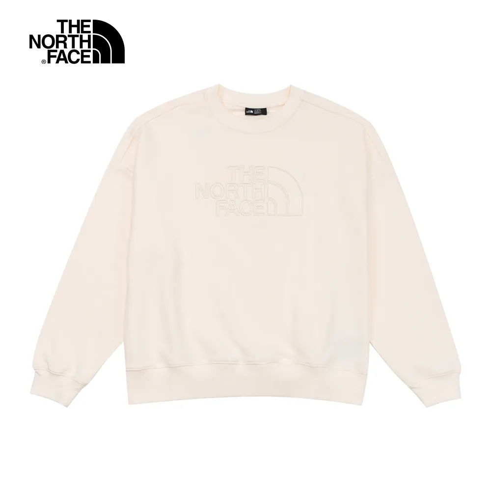 【The North Face】北面女款米白色立體線形刺繡LOGO寬鬆大學T｜7WECN3N 歷史價格詳細信息