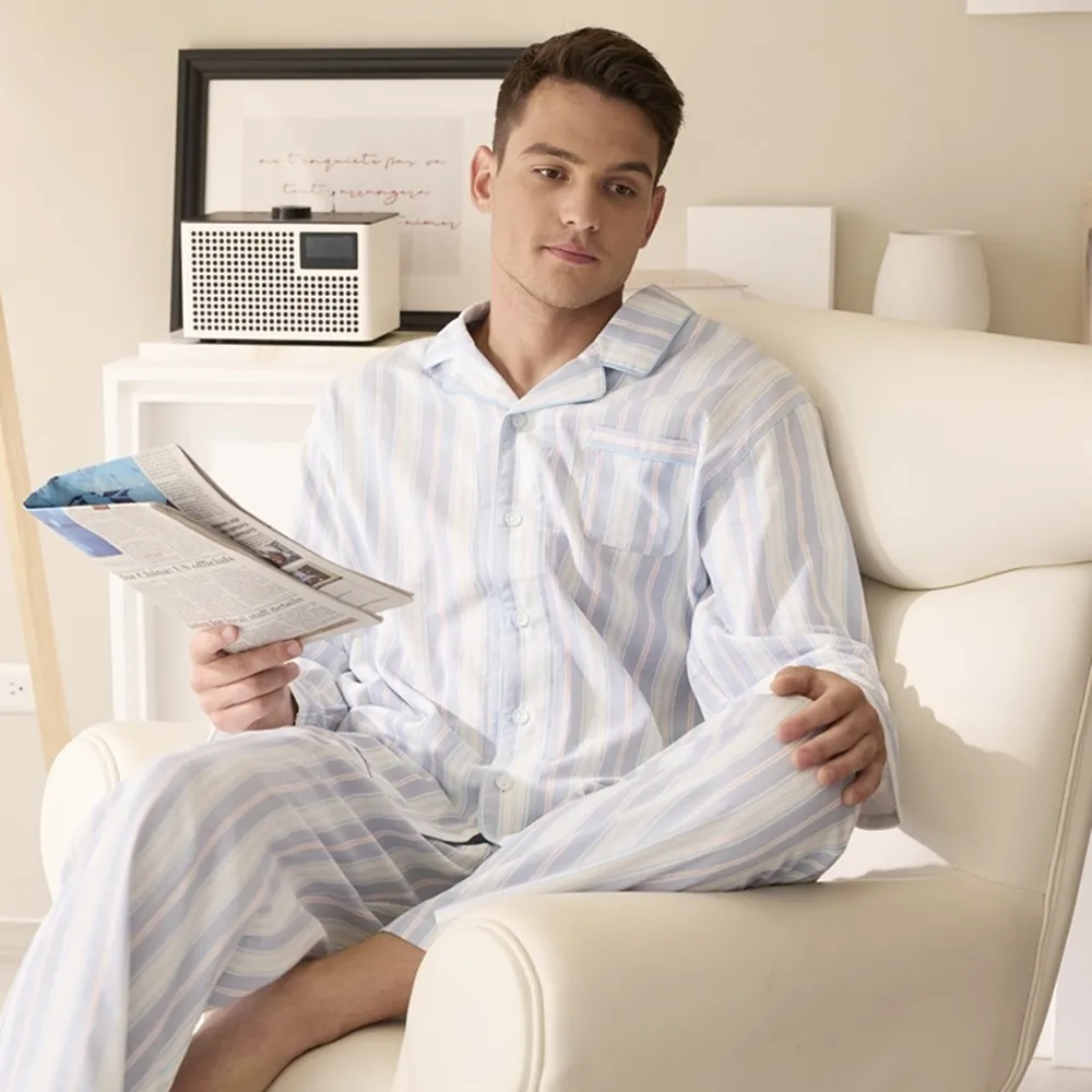 華歌爾睡衣-家居系列 M-LL男士國民領純棉印花褲裝(松石綠)-LWZ74531HH 歷史價格詳細信息