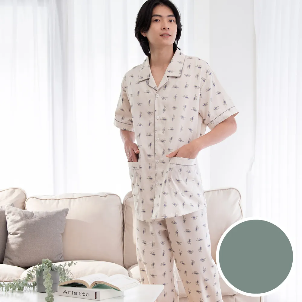 華歌爾睡衣-男士系列 M-LL國民領短袖褲裝(橄欖灰) 居家-純棉-LWZ74421FT 歷史價格詳細信息