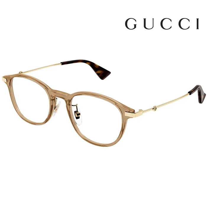【Gucci】古馳 光學鏡框 GG1197OA 002 56mm 大鏡面 多邊形框眼鏡 LOGO鏡腳 奶茶色/金框 歷史價格詳細信息