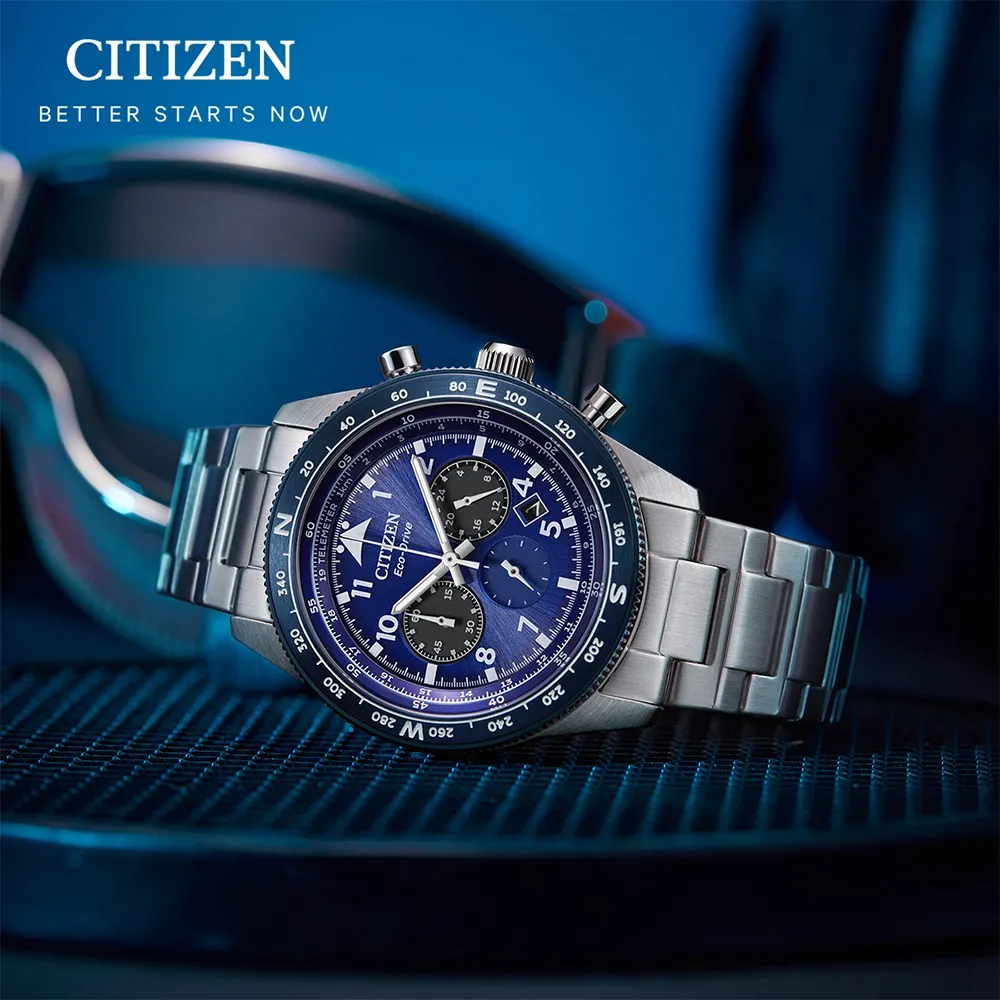CITIZEN 星辰表 / CA4554-84L / 光動能 三眼計時 日期 防水100米 不鏽鋼手錶 藍色 43mm 歷史價格詳細信息