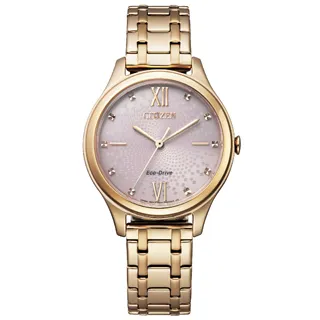 CITIZEN 星辰 LADYS 光動能 水晶鑽 白蝶貝藍寶石玻璃淑女腕錶-皮錶帶34mm(EM0419-11D) 歷史價格詳細信息