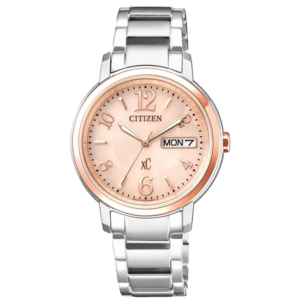 CITIZEN / EW2424-68A / XC 光動能 藍寶石水晶玻璃 星期日期 不鏽鋼手錶 銀白x鍍玫瑰金 33mm 歷史價格詳細信息