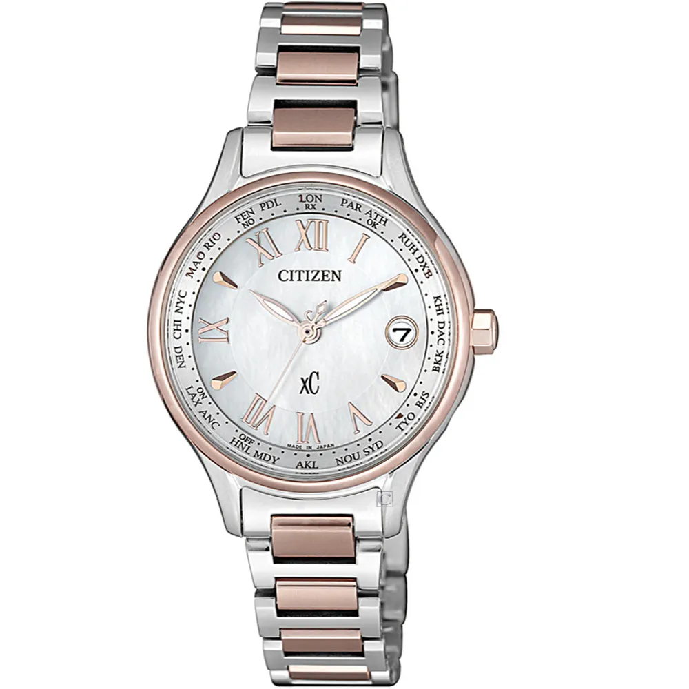 CITIZEN / EC1164-53Y / XC 光動能 電波錶 日期 鈦金屬手錶 銀白x鍍玫瑰金 28mm 歷史價格詳細信息