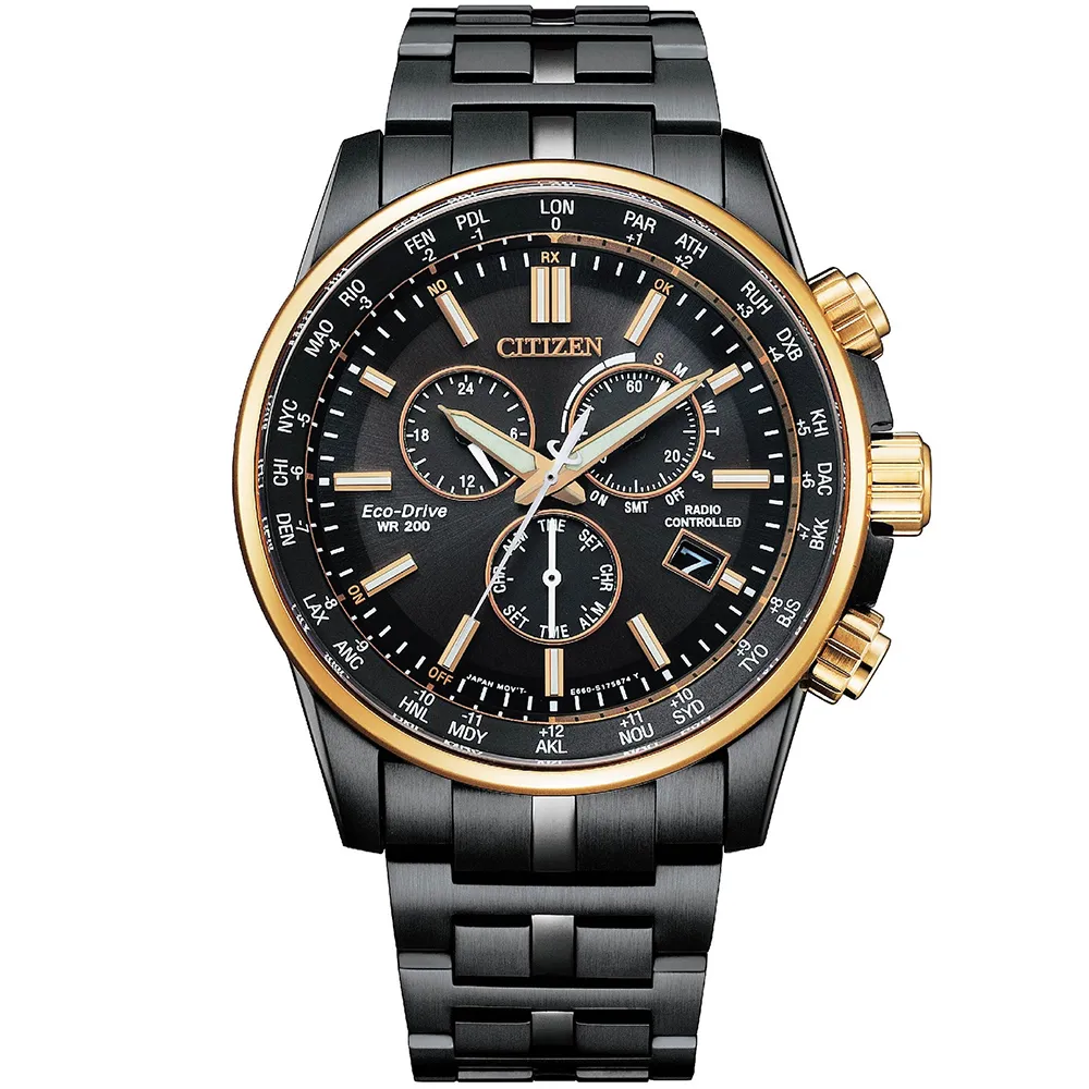 CITIZEN 星辰 亞洲限定款光動能電波對時萬年曆三眼計時錶/黑/42.5mm/CB5888-87E 歷史價格詳細信息