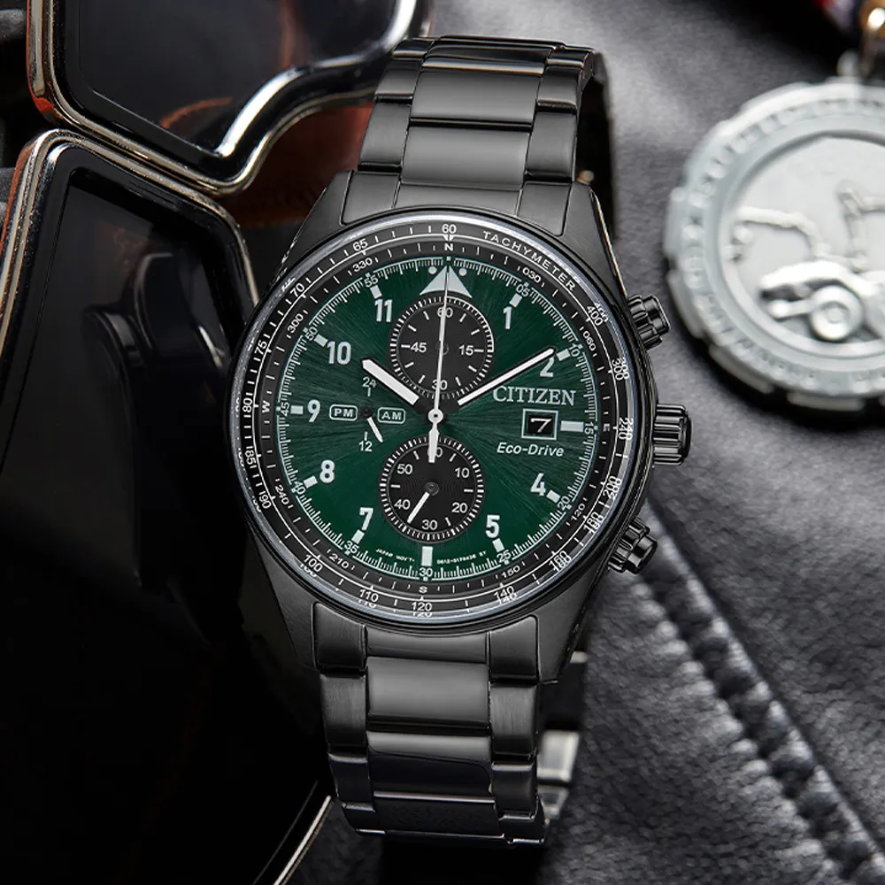 【CITIZEN】星辰 亞洲限定款 CA0775-87X 數字 日期顯示 鋼錶帶 光動能 計時男錶 黑/綠 42.5mm 歷史價格詳細信息