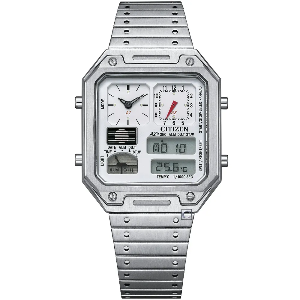 CITIZEN JG2126-69E《ANA-DIGI TEMP 經典復刻電子錶》33mm/男女兼用/銀黑/公司貨 歷史價格詳細信息