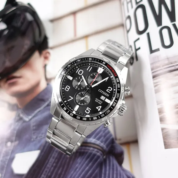 CITIZEN / AN3600-59L / 經典三眼 計時碼錶 日期 防水100米 不鏽鋼手錶 藍黑色 44mm 歷史價格詳細信息