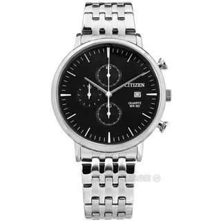 CITIZEN / AN3600-59L / 經典三眼 計時碼錶 日期 防水100米 不鏽鋼手錶 藍黑色 44mm 歷史價格詳細信息