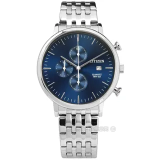 CITIZEN / AN3600-59L / 經典三眼 計時碼錶 日期 防水100米 不鏽鋼手錶 藍黑色 44mm 歷史價格詳細信息