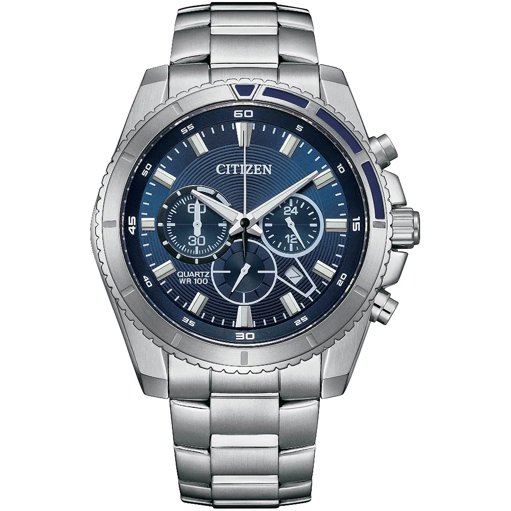 CITIZEN 星辰表 / AN8206-53L / 三眼計時 日期 防水100米 不鏽鋼手錶 藍x鍍玫瑰金 43mm 歷史價格詳細信息