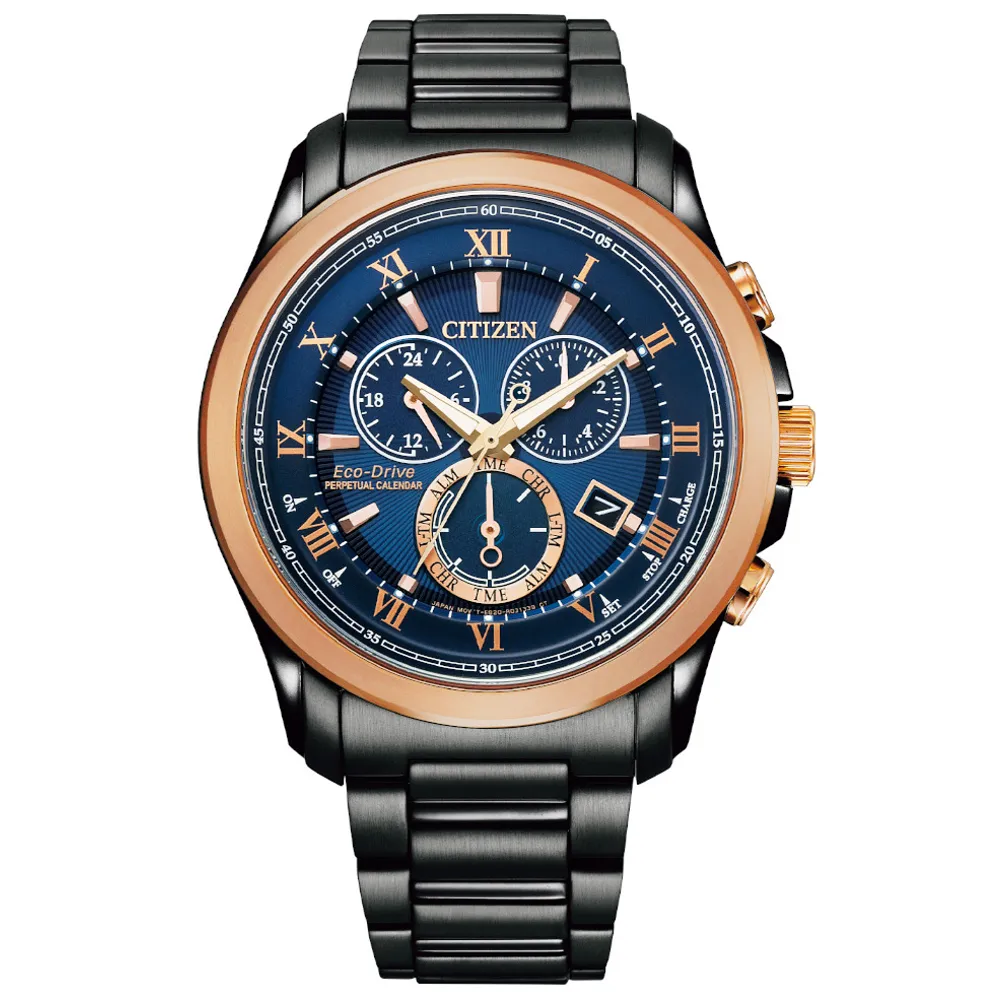 【CITIZEN】星辰 BL5546-81L 羅馬字 萬年曆 鋼錶帶 光動能 三眼計時男錶 黑/藍 43mm 歷史價格詳細信息